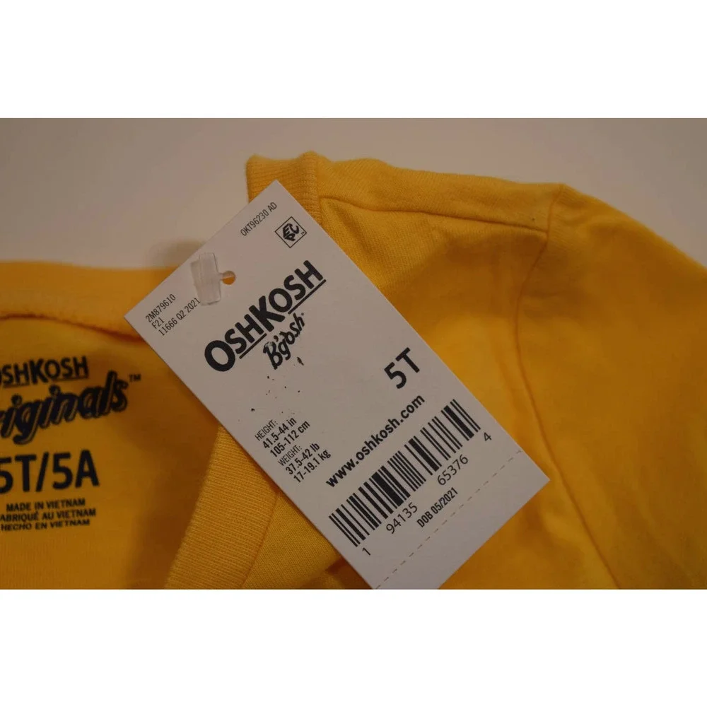 NWT OshKosh B'ghosh Girl's Cotton Tee Size 5T in Yellow‎ w/ Rainbow Design